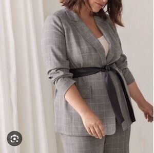 Addition Elle Grey Blazer With Faux Leather Belt - 18